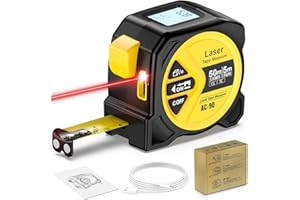 FNITAER Laser entfernungsmesser, 50 m laser messgerät entfernung,2 in 1 digitales maßband mit laser, Ft/m/in Umschaltung, Laser massband mit LCD-Display, Pythagoras/Abstand/Fläche/Volumen Messung