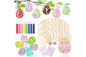 Seamart (Easter Woodchip) Ostern Basteln Holz, 71 Stück Ostern Bastelset Kinder, Holzanhänger Ostern zum Bemalen Deko, Ostern Anhänger Holz