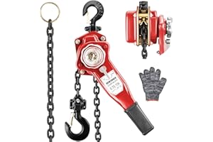 Palan à Levier Manuel 0,75t DEWINNER, Hauteur de Levage 2.8m, Chaîne G80 en Acier au Carbone, Crochet Orientable à 360°