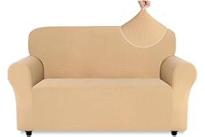 Easy-Going Sofa Covers 2 Seater, Non Slip Stretch Jacquard Sofa Slipcovers for Pet Dog, 1 Piece Couch Covers for Leather Sofa Living Room, Washable Settee Covers Furniture Protectors, Beige