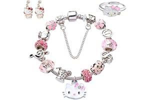 MAIROX Bracciale a Cartoni Animati,3 PCS Gioielli dei Cartoni Animati,Braccialetti Bambina,Cartoon Orecchini,Cartoni Aanimati Anello,Orecchini Ragazze,Anelli Regolabili,Gioielli per Ragazze e Donne