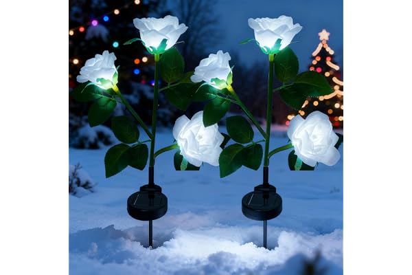 XVZ Lumière Solaire Extérieur Jardin, Lampes LED Rose solaires avec plus grande fleur et large panneau solaire, étanche Deco Jardin Exterieur pour jardin, pelouse, terrasse, chemin (blanc)