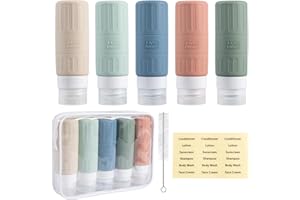 Carehabi Botellas de viaje de 100 ml para rellenar, 5 unidades, de silicona, para champú, gel de ducha, cosméticos, botellas de viaje, equipaje de mano, avión