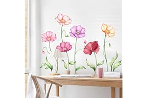 Supzone Adesivi Murali Fiori Decorazioni Muro con Fiori di Papavero Colorati, Motivo Naturale, Adesivi da Parete Autoadesivi Rimovibili per Soggiorno e Camera da Letto, Vetrofanie Primavera