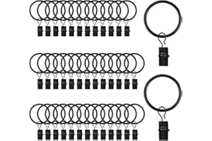 JSMTKJ 40 Stück Gardinenringe, Vorhangringe mit Clips, Metallklammern Vorhang Clip 30mm für Vorhänge und Gardinenstangen, Black