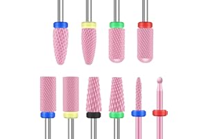 Depvko 10 brocas de cerámica para uñas, profesional de 3/32 pulgadas para manicura y pedicura, juego de tecnología de uñas para uñas de gel acrílico removedor de cutículas Efile broca de seguridad