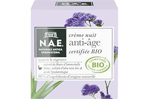 N.A.E. Crème Nuit Anti-Âge Visage Fleurs d'Immortelle Bleue, Aloe Vera Bio et Acide Hyaluronique, 50ml, 1 Unité (Lot de 1)
