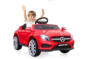LIUFASHI Coche eléctrico para niños de 12V Mercedes Benz AMG,Vehículos Eléctricos Juguete de 2 Puertas con Mando a Distancia 2.4G,MP3,Luces LED y cinturón de Seguridad para niños a Partir de 3 años,Rojo