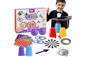 SULOLI Ensemble Magique Jouets - 48 Tours de Magie Enfant,Kit de Magie Livré avec Un Manuel d'Instructions Etape par Etape pour Chaque Magie pour Garçons et Filles (A)
