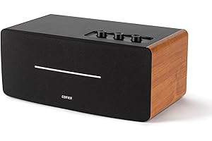 Edifier D12 Bookshelf Speaker - Integrated Desktop Stereo Bluetooth Speaker - Wireless Computer Speaker for Desktop Use- 70 Watts RMS with Subwoofer Line Out - Wooden Enclosure