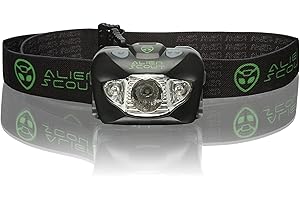 Stirnlampe von Alien Scout - High-End, Profi, Stoß- und Wetterfeste LED Kopflampe zum Laufen, Camping, Radfahren, Angeln, Gassi gehen, Lesen, Arbeiten, Handwerk oder Naturabenteuer - Einstellbar, leicht und ultrahell - Weiß/Rot/SOS-Leuchtmodi - inklusive langlebiger Duracell Batterien und Verstaubox