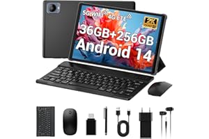 TIGERFU Tablet 10,4 Pollici Android 14.0, 4G LTE+5G WiFi, 36GB RAM+256GB ROM (2TB TF), Octa-Core Processor, 1920*1200, 8000mAh, 13MP+8MP, BT5.0, FHD,Tablet in offerta con Tastiera丨Mouse丨Penna - Grigio