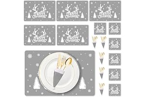 NSXC Christmas Table Decoration - 18Pcs Christmas Placemats Coasters Cutlery set, Christmas Placemats Sets, Christmas Table Mats, Home Table Mats, Washable Heat Proof Table Mats
