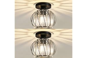 Hudi Fyier Chandelier Crystals Ceiling Lighting Fixtures,2 Pack Small Flush Mount Ceiling Light for Kitchen Hallway Dining Rooms Living Rooms Bar (Black)