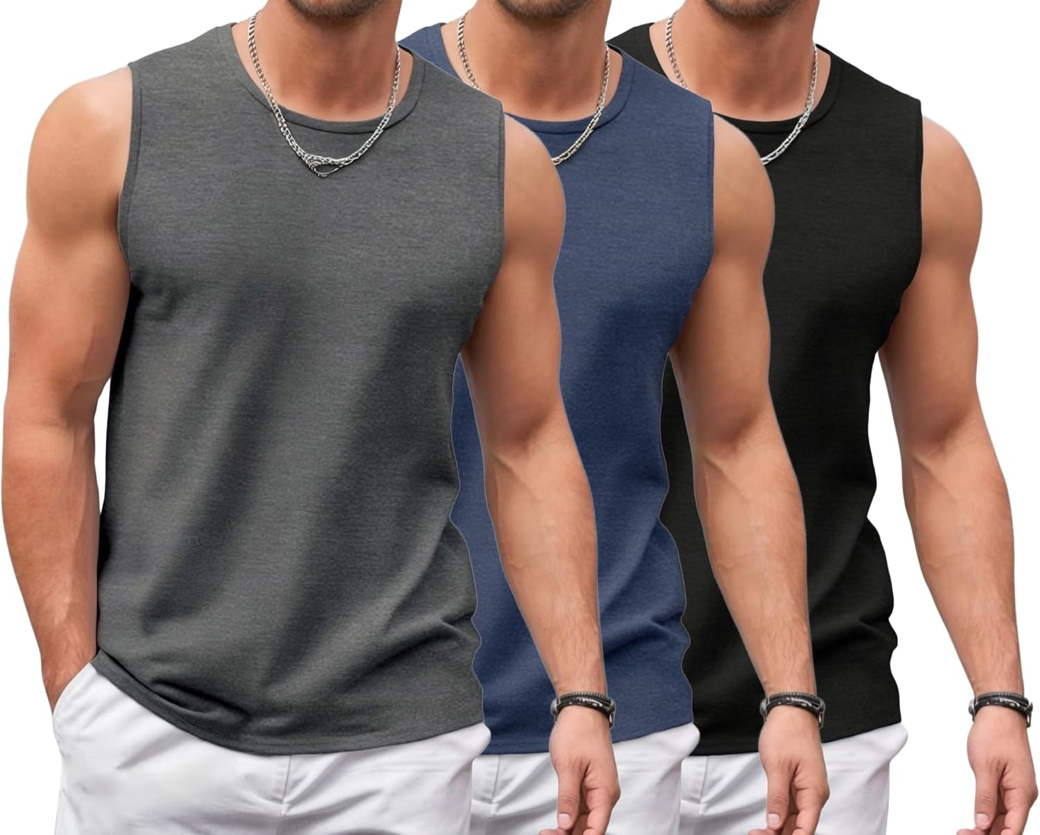 PINSPARK Camiseta sin mangas para hombre, 1 o 3 unidades, camiseta sin mangas, para gimnasio, fitness, deporte, secado rápido, camiseta de axilas, transpirable, camiseta de entrenamiento