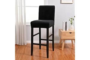 Qelus Barhocker Bezüge aus Stretch-Samt für Thekenhocker, Barhocker-Bezüge, abnehmbar waschbar Esszimmerstuhl-Bezüge (2 Stück Sam Schwarz)
