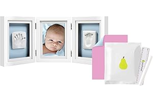 Pearhead P63006 Odcisk dłoni noworodka i odcisk stopy luksusowa ramka na zdjęcia i zestaw do wyciskania bez pieczenia, pamiątka z pierwszego roku, biała