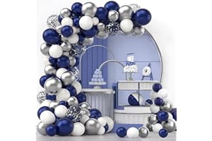 LUOBITO Palloncini Compleanno, 120 Pz Blu Navy Argento Bianco Palloncino Arco Ghirlanda Kit Con Argento Confetti Palloncini Colorati, Arco Palloncini Struttura Bambina Laurea Festa Decorazioni