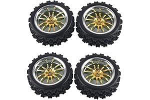 ZLXHDL Neumáticos RC, Ruedas RC, Neumáticos Todoterreno 1/10, Neumáticos De Coche De Carreras RC, Neumáticos De Vehículos Todoterreno, Accesorio De Rueda De Goma para Neumáticos Traxxas Slash(Oro)