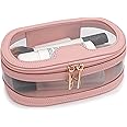 Veki Transparent Makeup Bag Double Travel Cosmetic Bags Case Waterproof Toiletries Bag Large Capacity Open Storage Bag Organizer for Women and Girls, Pink, XS, Simple