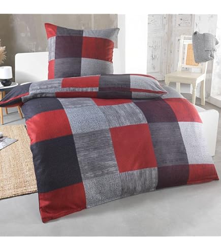 Set Biancheria Da Letto Castell In Cotone Linon - 1 Copripiumino 135x200 Cm + 1 Federa 80x80 Cm, Colore Rosso Rubino
