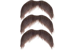 QUALDESN 3PCS Self Adhesive Fake Mustache Realistic Fake Beard Black Mustache Stick on Mustaches Novelty Fake Mustaches for Christmas Halloween Costume,Costume Mustache Stickers Party Cosplay Halloween