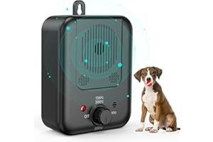 SUUWEE 33 FT Stop Dog Barking Device, 3 Modes Waterproof Ultrasonic Dog Barking Deterrent Device Humane Safe Bark Box Gentle Dog Control Barking Training Tool for Most Dogs.