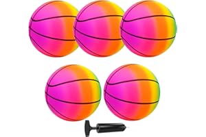 Picabika 7 inch Basketball for Kids Adults, 5 PCS Colorful PVC Balls for Indoor Hoop, Inflatable Multi-Sport Ball Set with 1 Pump for Teens Outdoor Activities