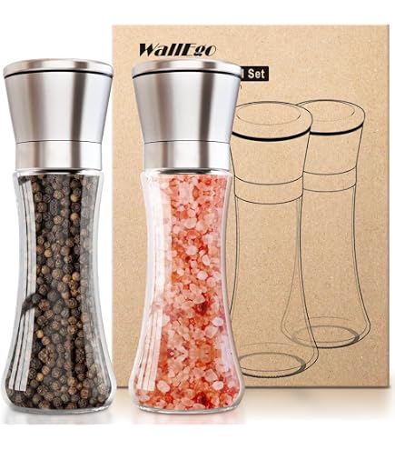 HONISOX Acrylic Salt And Pepper Grinder Set - 6.7 Inch Acacia Wood Manual Mill With Adjustable Coarseness