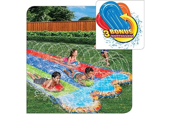 Banzai Triple Racer Toboggan Aquatique de 4,8 m avec 3 bodyboards Inclus, Multicolore