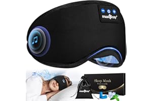 Musicozy Sleep Mask Headphones Bluetooth Sleep Mask,Soft Eye Mask Headphones for Sleeping/Relaxation -100% Blackout Sleep Masks with Headphones for Travel/Meditation/Yoga,Unisex Gifts for Men Women
