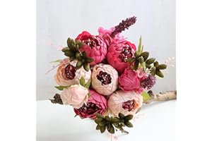 JOYHAZE 1 ramo de peonías artificiales de seda de 48,3 cm con cogollos para decoración de boda, hogar, fiesta, oficina, centros de mesa, arreglos florales para manualidades (rojo oscuro)