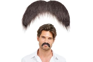 Aeaocvo Fake Mustache Self Adhesive Realistic Fake Beard, Stick on Mustaches Novelty Facial Hair Beard for Men Cosplay Costume Christmas Halloween Parties Mexican Performance Brown