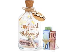 ‎CSYY Hochzeitsgeschenke Geld Leuchtflasche für Brautpaar und Frisch Verliebte, LED Flaschenlicht Hochzeit Just Married Personalisiert Geldgeschenke Hochzeit Hochzeitskasse Spardose