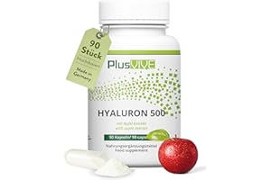 PlusVive Hyaluronsäure Kapseln hochdosiert I 1x 90 Kapseln mit Apfel Extrakt I 500mg Hyluronsäure mit 500-700 kD pro Kapsel I Hyaluron Kapseln I Nahrungsergänzungsmittel vegan & laborgeprüft