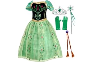 Atorcher Anna Dress with Crown Fairy Wand Gloves Green Princess Costume Dress Fancy Dress Party Coronation Dress