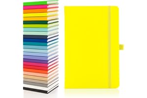 Notes London Cahier Eco A5 avec pages lignées, boucle pour stylo, ruban, marque-pages et poche pour papier, journal rigide moyen, notes, papier fluorescent, provenant de sources durables (jaune fluo)
