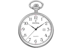 Festina Montre de Poche Homme avec Chaîne - Acier Inoxydable 316L - Mouvement Quartz - Calendrier - Style Classique, Vintage et Élégant F2019/1
