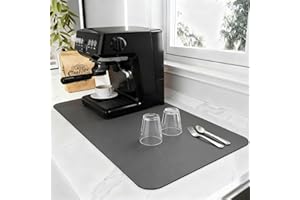 SOQKEEN Dish Drying Mat, 20"x16" Coffee Mat with Non Slip Waterproof Rubber Backing, Large Grey Kitchen Protection Mat, Self Drying Mat Fit Under Coffee Machine, Dish Rack