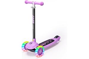 ZIFFY 3-Rad-Kinderroller 3–5 Jahre – Blau/Grün/Pink/Violett – LED-Leuchträder, Neigelenkung, Hinterradbremse – Höhenverstellbarer Lenker 44–61 cm – 1,8 kg, schnell zerlegbar