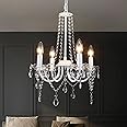QAREHL Crystal Chandelier, 4 Lights Chandeliers Ceiling Light Modern Dining Room Lights Ceiling for Living Room, White Chandelier for Bedroom, Kitchen, Hallway, E14 Socket