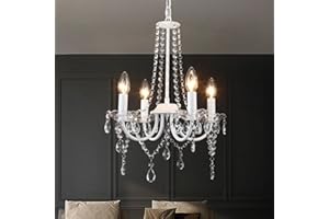 QAREHL Lampara Araña Cristal, Lamparas Colgantes de Techo Vintage E14 Lampara Techo Blanca para Salon Comedor Dormitorio