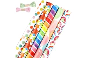 Wrapping Paper Rolls,5 Rolls 43cm x 3M Gift Wrapping Paper, Birthday Wrapping Paper Roll,Striped Dot Gold Wrapping Paper, Suitable for Birthday,Eid,Party,Wedding,Baby Shower,Festive Decorations.