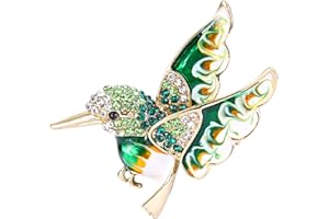 Ever Faith Austrian Crystal Enamel Lovely Humming Bird Animal Brooch Pin Green Gold-Tone