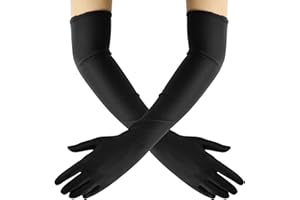 RNBEVANSANNE Black Long Gloves, Satin Gloves, Stretchy Elbow Length Gloves, Long Gloves for Women for Costume Evening Opera Bridal Party Wedding Prom