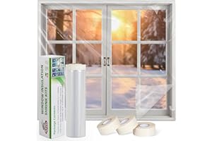 FLYZZZ Window Insulation Kit for Secondary Glazing Effect , 1.6x10m Window Insulation Film Indoor Thermal Window Film with Clean-Removal Tape for Blocking Draughts & Condensation