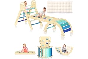 ELEGANTCRAFTS ElegantCraft Triangle Set, Baby Climbing Playset Toys Indoor, Jungle Gyms for Toddlers Ages 1-4, Toddler Climbing Playground with Cushion (Blue & Cushion)