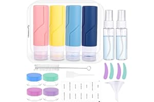 MQVXT Bottiglie da Viaggio in Silicone,18 Pezzi Contenitori Viaggio Liquidi,Bottiglie Silicone Riutilizzabili Aereo Flaconi da Viaggio 100ml per Shampoo,Lozione,Risciacquo,Gel Doccia,Nessun BPA