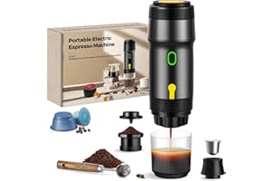 ICARE Cafetera Portatil Capsulas, Espresso Machine 3 en 1, 20BAR Presión, 92°C Extracción, Batería 7500mAh, Carga USB/Coche, para Café Molido y Cápsulas Pequeña/Grande (Negro)