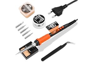 Daakro Zestaw do lutowania 90 W, pomarańczowy, z regulacją temperatury 180°C - 480°C i termostatycznym wzornictwem, ekran LCD, zestaw do lutowania z drutem lutowniczym, 5 grotów lutowniczych i